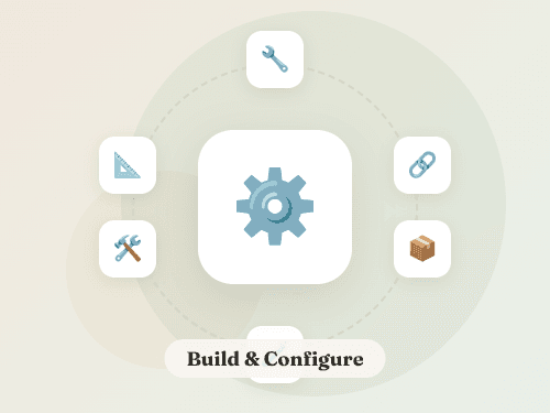 Build and Configure — gear icon surrounded by tools, links, packages, and test tubes